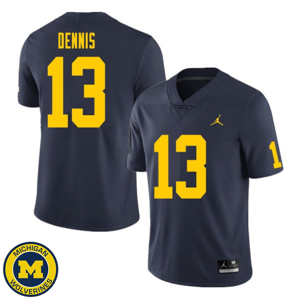 Mens Michigan Wolverines #13 Eamonn Dennis Navy Player Jersey